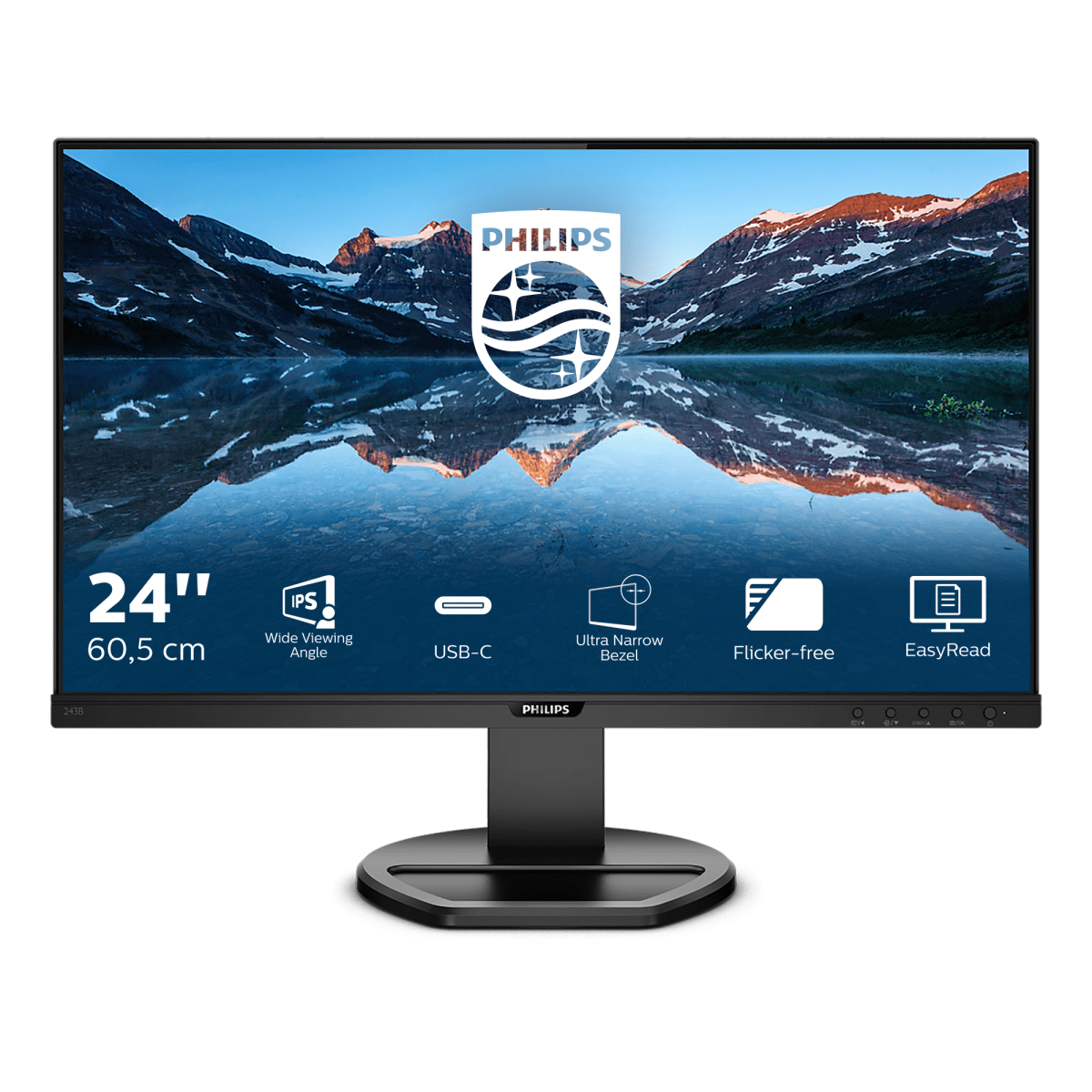 Монитор LCD 23.8'' 16:9 1920х1080(FHD) IPS, nonGLARE, 75 Hz, 250 cd/m2, H178°/V178°, 1000:1, 50М:1, 16.7M, 4ms, VGA, HDMI, DP, USB-C, USB-Hub, Height adj, Pivot, Tilt, Swivel, Speakers, Black